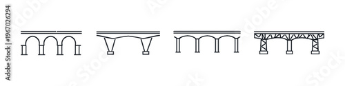 Collection of four distinct bridge architectural styles in simple line art