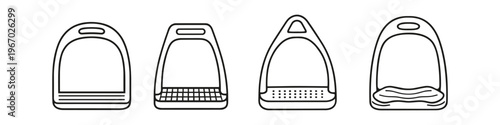 Collection of four equestrian stirrups with different designs and textures
