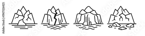 Collection of stylized icebergs in a minimalist line art style