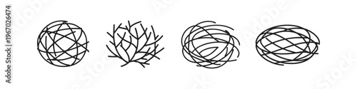 Collection of stylized tumbleweed icons and abstract spherical shapes
