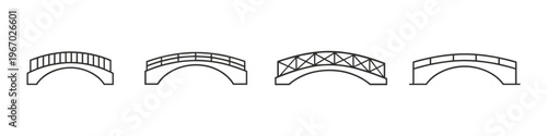 Collection of four distinct arched bridge outlines on a white background