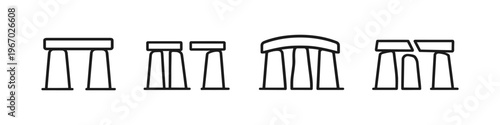 Collection of simple line art icons representing ancient stone structures