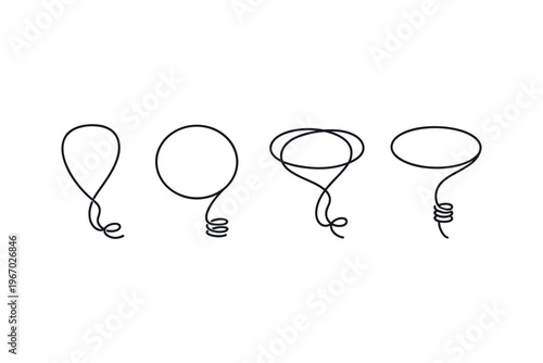 Four abstract speech bubble shapes with coiled bases on a white background