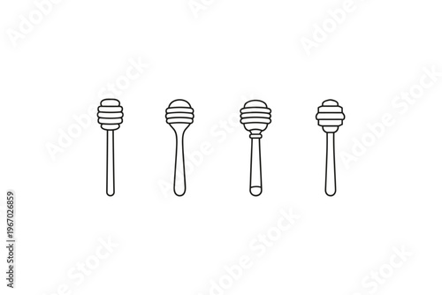 Collection of four distinct honey dipper stick outlines on a white background