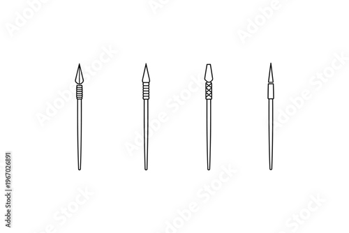 Collection of four distinct spearhead designs with detailed shaft patterns