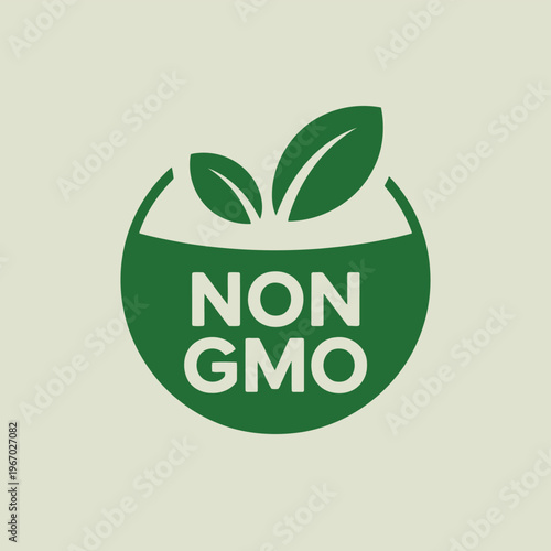 Non GMO green label icon with leaves for organic, natural, healthy food and eco-friendly product packaging
