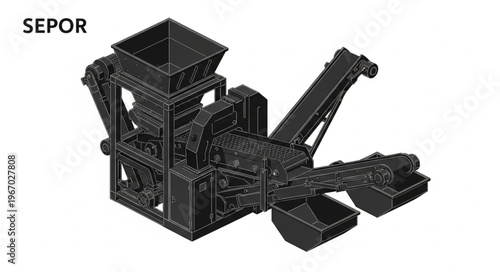 Industrial Sepor Machine with Conveyor Belts and Hoppers.