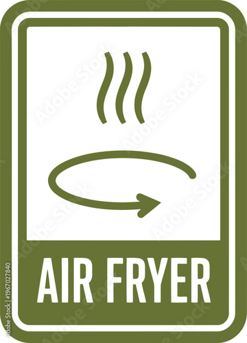 Green air fryer icon label with steam and circulation symbol for healthy cooking appliances