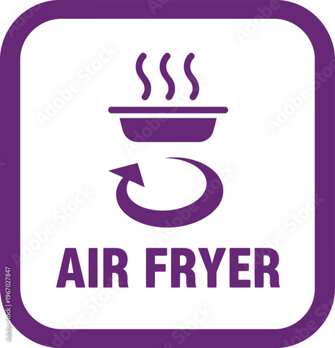 Air Fryer Icon in Purple Square Frame for Healthy Cooking and Kitchen Appliance Labeling