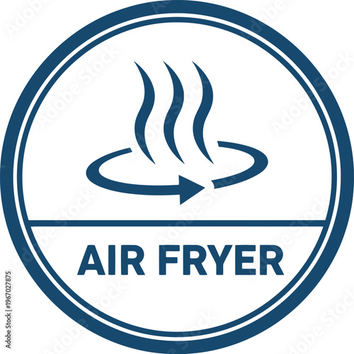Air Fryer Icon Badge – Blue Circular Symbol for Healthy Cooking and Kitchen Appliance Branding