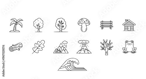 Forest Icon Collection Editable and Scalable with Trees Palm Cabin Mushroom Frog Vector