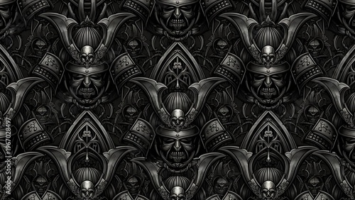 Dark Gothic Skull Pattern Seamless Background Texture.