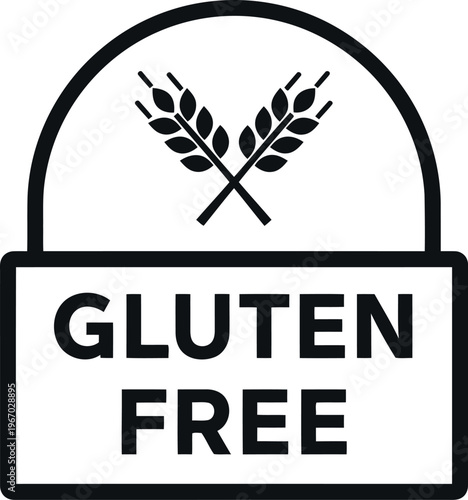 Gluten Free Label Icon for Food Packaging, Allergy Friendly Product Badge, Black and White Vector Design