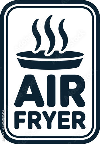 Air fryer icon with steam symbol for healthy cooking and kitchen appliance branding