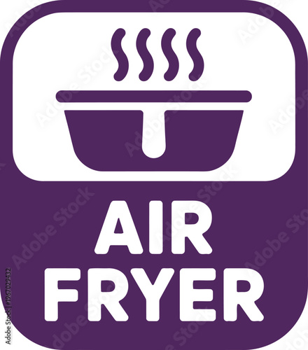 Purple Air Fryer Icon with Steam Symbol for Healthy Cooking and Kitchen Appliance Labeling