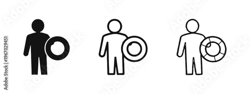 Person and Lifebuoy Icon Set - Water Safety and Drowning Prevention Symbols