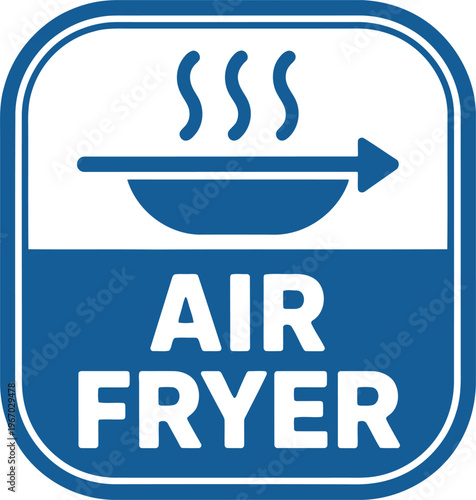Blue Air Fryer Icon with Steam Symbol for Healthy Cooking and Kitchen Appliance Labeling