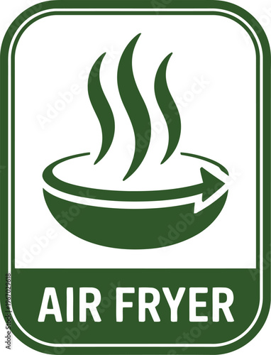 Green Air Fryer Icon with Steam Symbol for Healthy Cooking and Kitchen Appliance Labeling