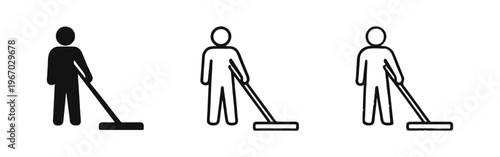 Person Cleaning with Mop Icon Set - Housekeeping and Janitorial Symbols