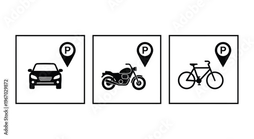 Parking icons for car, motorcycle, and bicycle in vector graphic illustration format