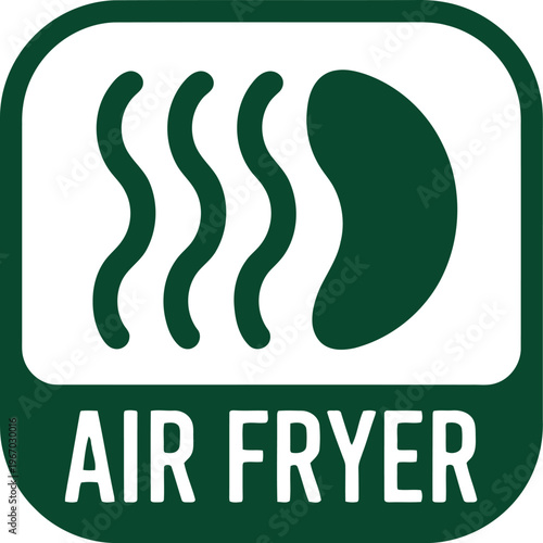Green Air Fryer Icon for Healthy Cooking, Appliance Label, Kitchenware Packaging, Vector Illustration