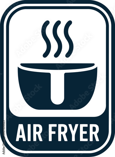 Air fryer icon vector illustration for kitchen appliance label, cooking instructions, and healthy food packaging