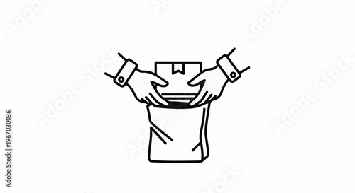 Hands placing a parcel into a shopping bag