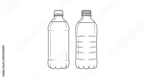 Vector illustration of two clear plastic water bottles with different designs and caps
