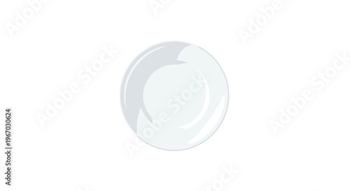 A single, clean white ceramic plate with a glossy sheen and a raised rim is centrally positioned on a pure white background.