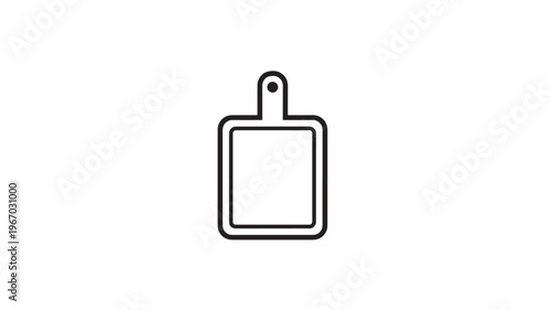 Cutting board icon with a simple outline and hanging hole, perfect for culinary themes and kitchen design elements.