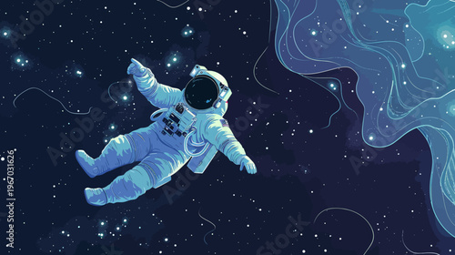 Astronaut floating in space with cosmic background illustration