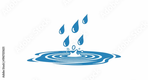 Falling water drops create ripples in a blue pool of water