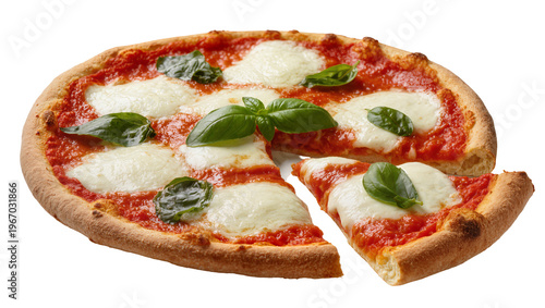 Foto Delicious Margherita pizza with fresh basil leaves melted mozzarella cheese and