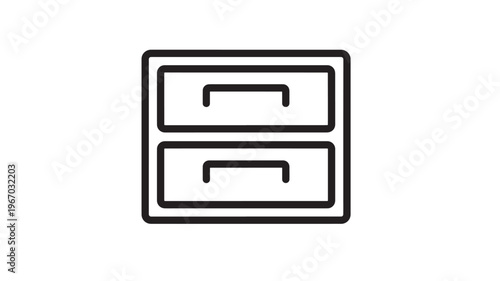 Drawer icon with two levels of storage, representing filing or organization systems. featuring symbol, document, office with cabinet and box elements