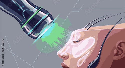 Futuristic facial treatment with glowing laser technology