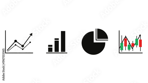 Collection of Financial and Data Analysis Icons with Graphs and Charts