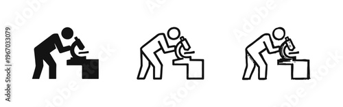 Obraz na plátně Person Using Microscope Icon Set: Science, Research, and Discovery in Silhouette