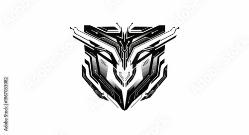 Futuristic metallic shield with circuit board accents