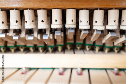 Close up piano strings forming abstract texture background pattern lines and modern design element