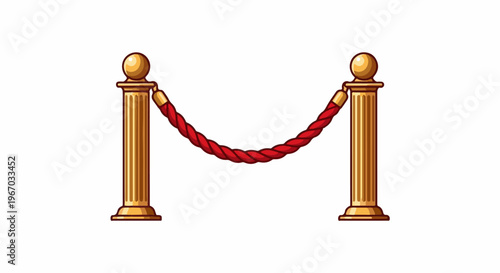 Golden stanchions hold a red rope barrier on white