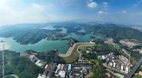 Aerial photography of Qinglinjing Reservoir in Longgang District, Shenzhen City, Guangdong Province