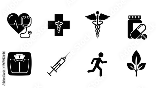 Collection of Medical and Healthcare Icons Representing Various Medical Concepts and Services