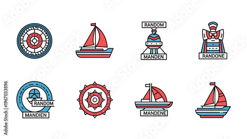 Collection of nautical themed icons including boats, ships, and maritime symbols perfect for