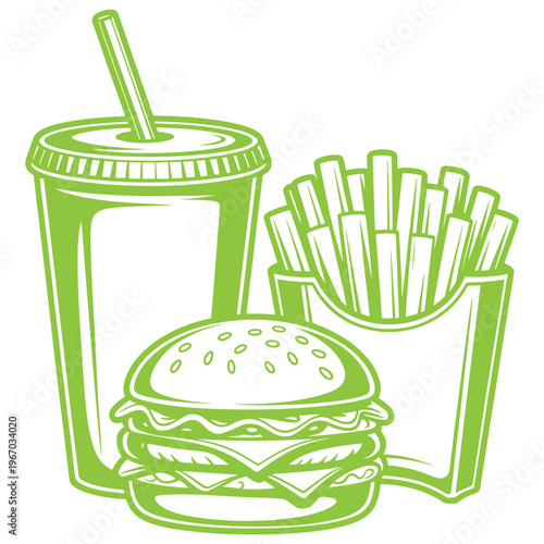 Classic fast food meal combo featuring a burger, fries, and drink