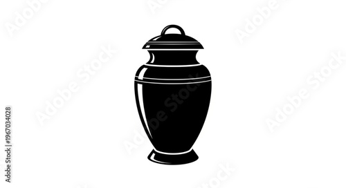 Black urn with lid isolated on white background.