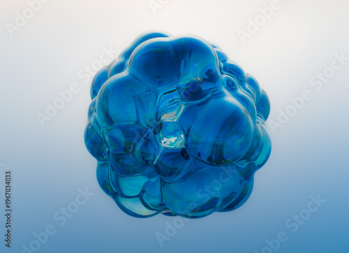 3D rendering of Liquid Glass abstract blob with smooth organic reflective surface