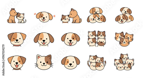 Cute cartoon dogs and cats illustrations for friendly pet designs