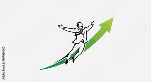 Figure in suit leaping upwards on a green arrow