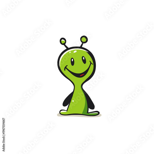 Smiling Green Alien Cartoon Character Isolated, Cute Extraterrestrial, Friendly Mascot for Kids, Simple Graphic Illustration on White Background, Space Adventure Theme, Funny Design, Vector