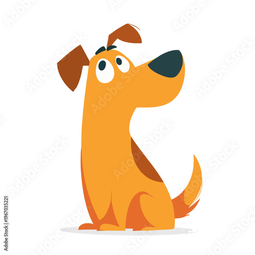 Cartoon Dog Sitting Happy. Cute Pet Illustration. Funny Animal Character on White Background. Joyful Domestic Puppy Friend with Playful Expression and Big Nose. Animated Canine Design Vector.